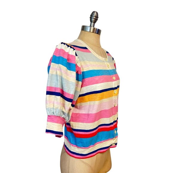 Plenty by Tracy Reece bubble sleeve Stripe Top Medium - Picture 5 of 8